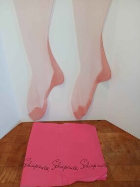 Vintage Pink Dress Sheer Hosiery with Schiaparelli Tissue Paper